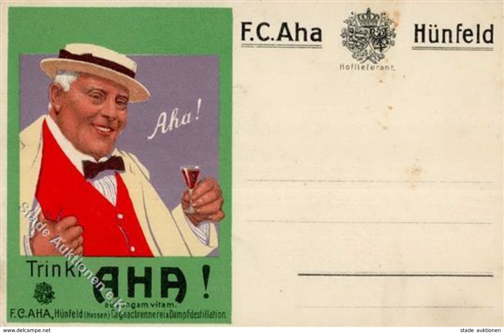 Alkoholwerbung Hünfeld (6418) F. C. AHA Cognac I-II (fleckig) - Werbepostkarten