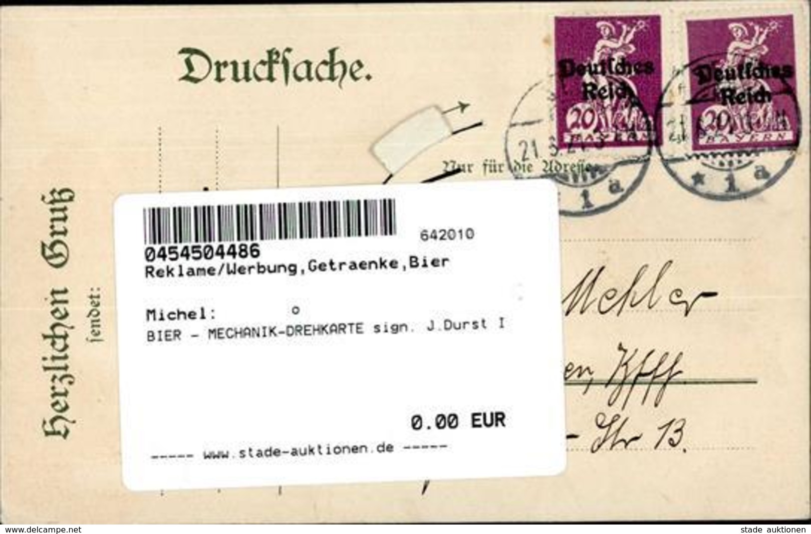 BIER - MECHANIK-DREHKARTE Sign. J.Durst I - Werbepostkarten