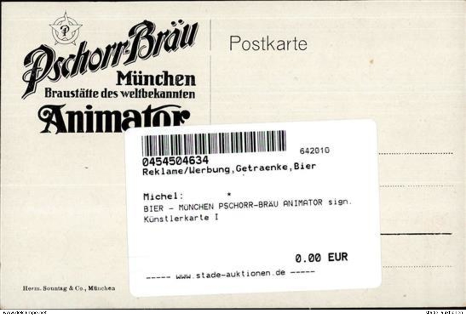 BIER - MÜNCHEN PSCHORR-BRÄU ANIMATOR Sign. Künstlerkarte I - Advertising