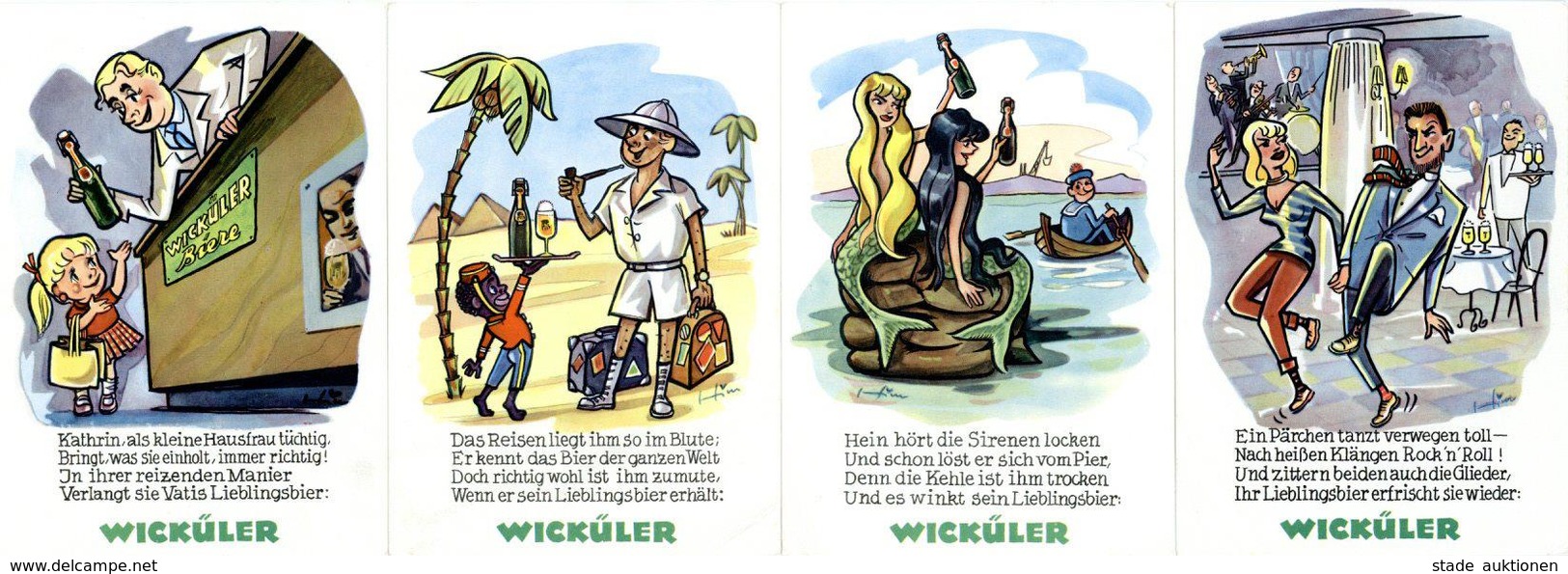 Bier Elberfeld (5600) Wicküler Lot Mit 4 Werbe-Karten I-II (1x Eckbug) Bière - Publicidad