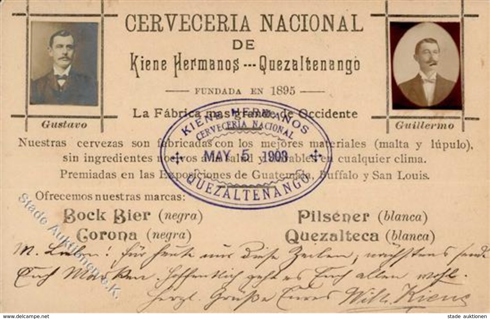 Bier Quezaltenango Guatemala Brauereien Cerveceria Nacional De Kiene Hermanos Ganzsache Werbe AK 1908 I-II Bière - Advertising