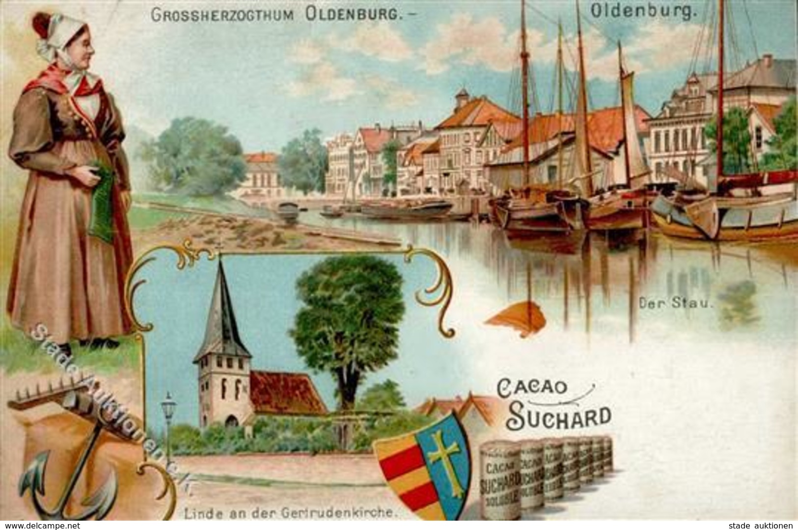 Schokolade Cacao Suchard", Farbige Werbe-AK, Grossherzogtum Oldenburg, Eckstauchungen, Ungebraucht, Ca. 1900 I-II" - Pubblicitari