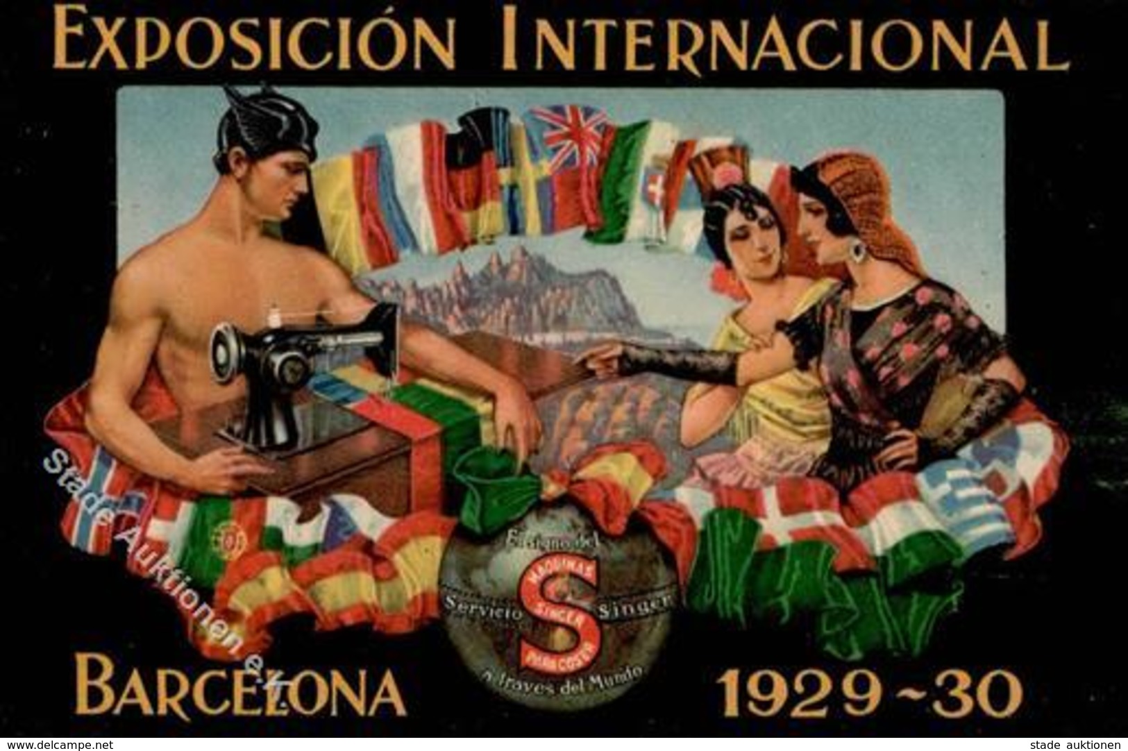 Nähmaschine Barcelona  Spanien Singer Int. Ausstellung  I-II Expo - Werbepostkarten