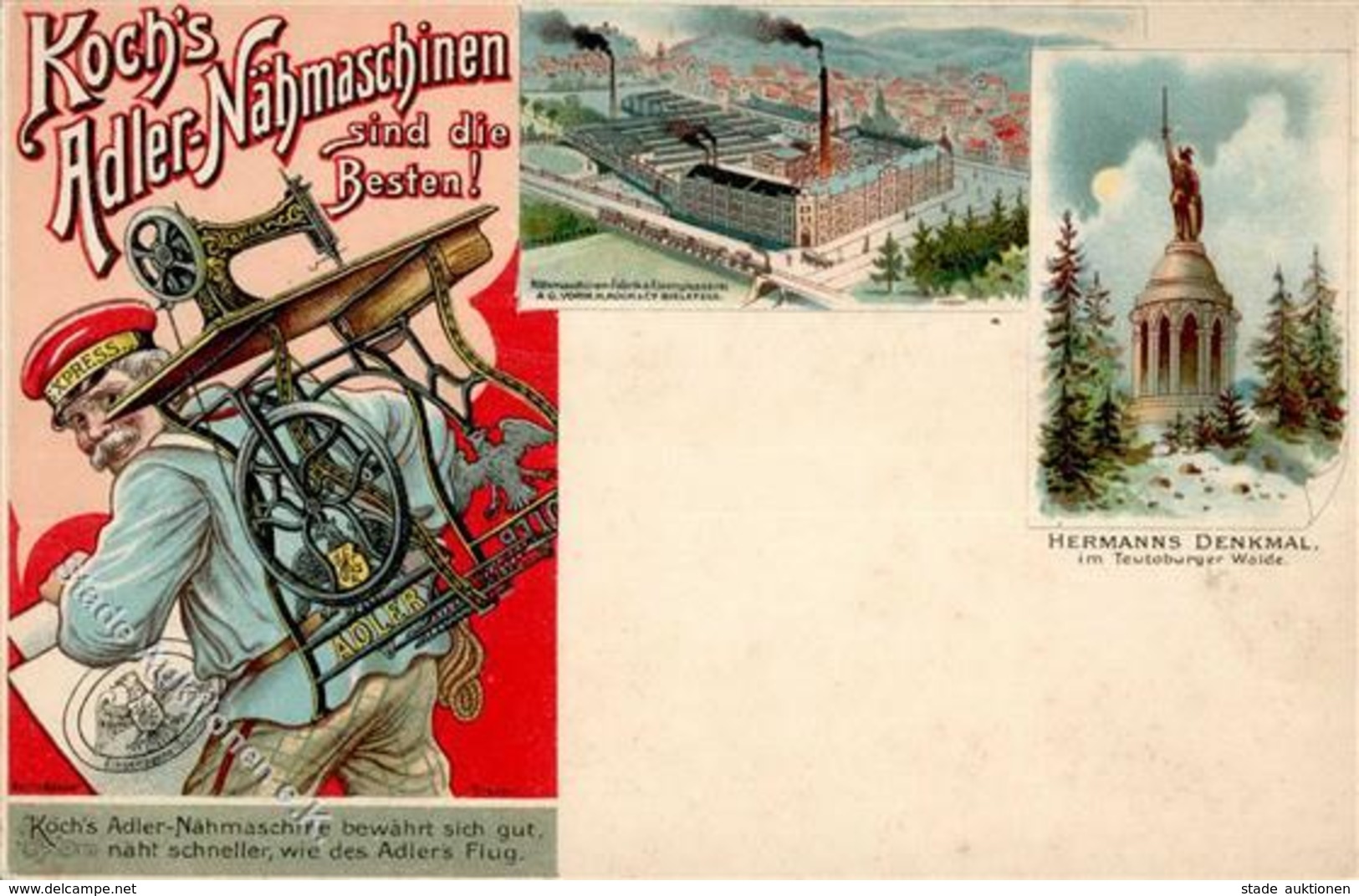Nähmaschine Bielefeld (4800) Koch's Adler  Lithographie I-II - Werbepostkarten