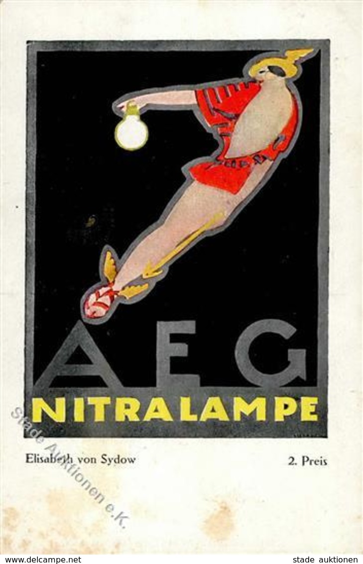 Lampe AEG Nitralampe Sign. Sydow, E. V. Künstlerkarte 1917 I-II - Publicité