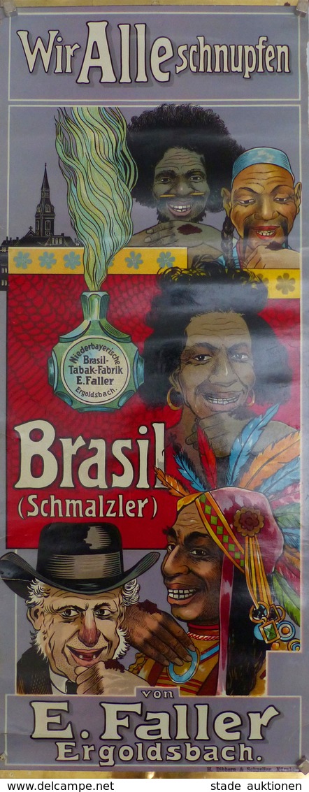 Tabak / Rauchen Werbeplakat 66 X 26,5 Cm Brasil Schmalzler E. Faller Ergoldsbach II (Einrisse) - Sonstige & Ohne Zuordnung