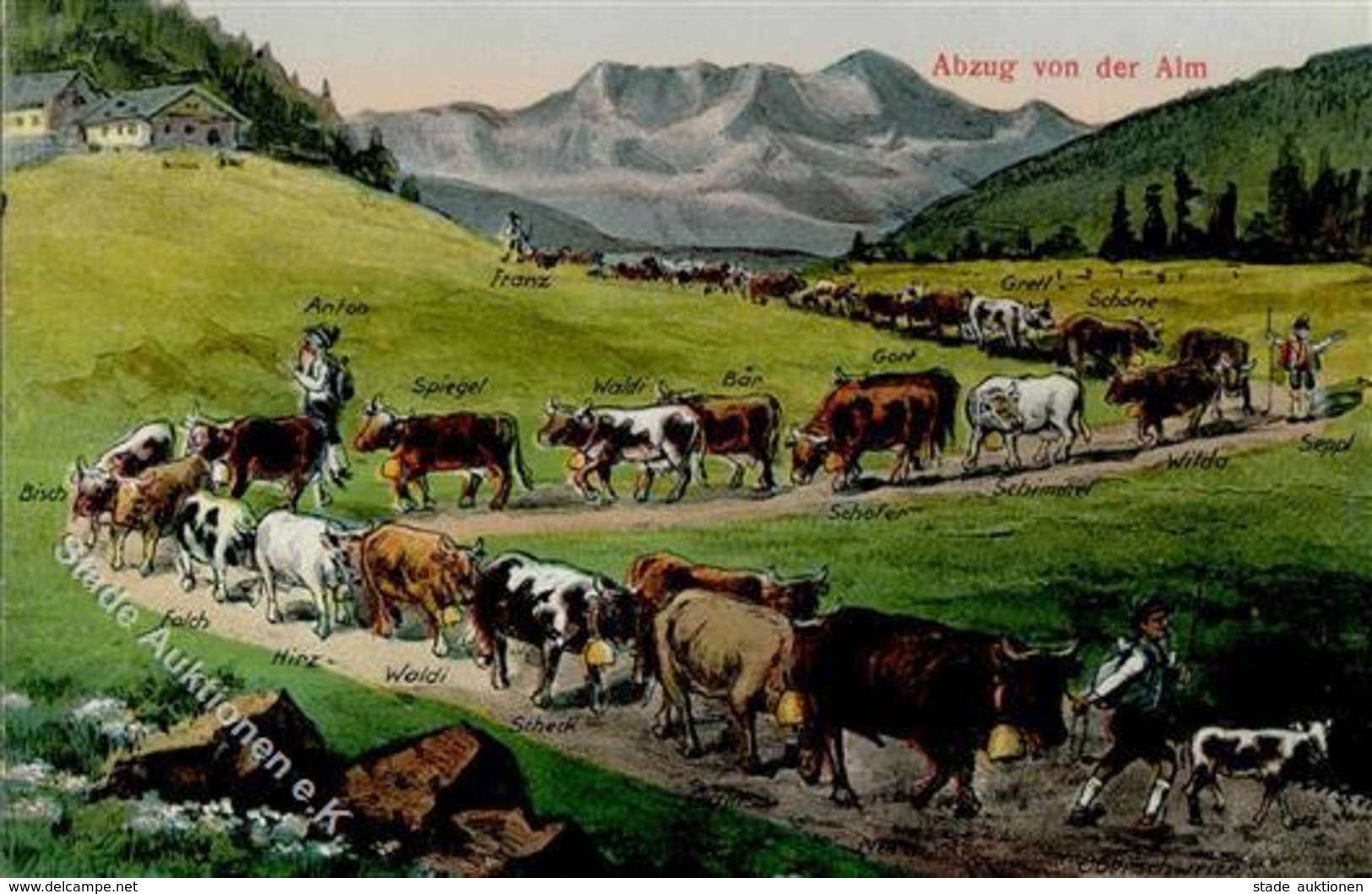 Landwirtschaft Abzug Von Der Alm Künstlerkarte I-II Paysans - Ausstellungen