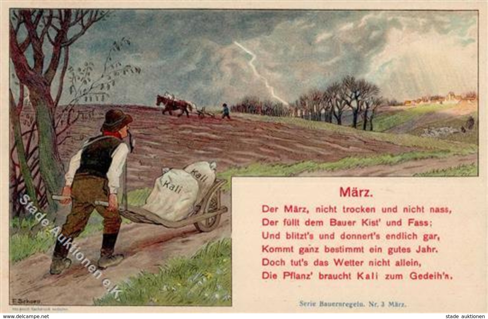 Landwirtschaft Düngermittel Kali Sign. Schoen, F. Künstlerkarte I-II Paysans - Exhibitions
