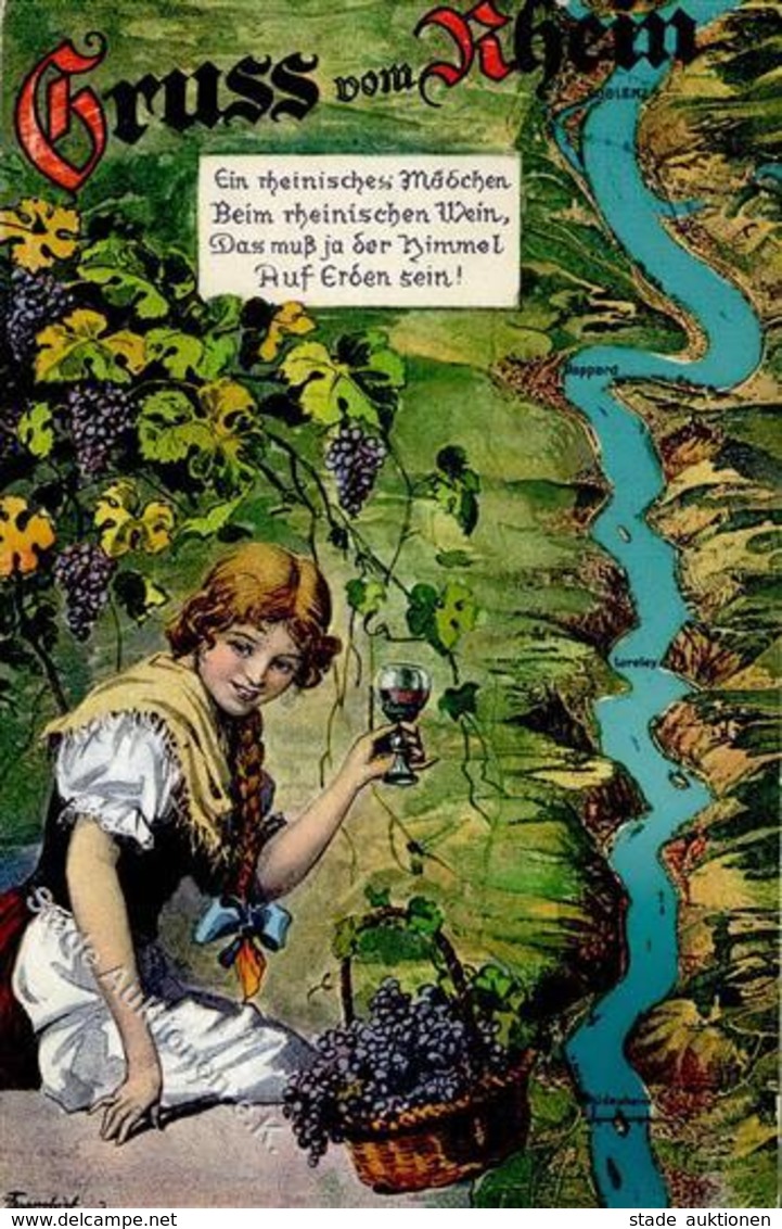 WEIN - Rheinisches Mädchen Beim Rheinischen Wein - Sign. Künstlerkarte I Vigne - Ausstellungen