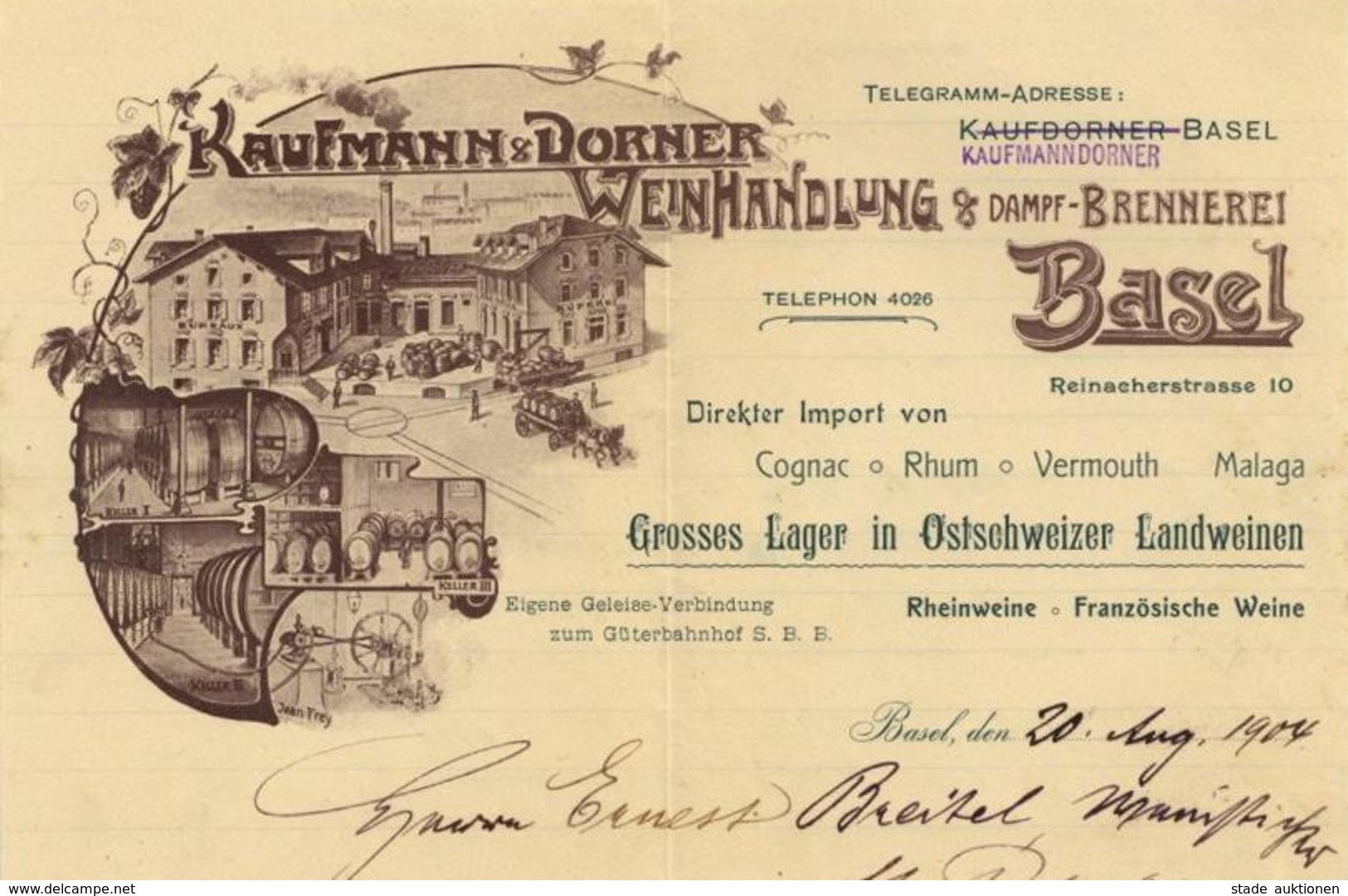 Wein Basel CH Schön Illustrierter Briefbogen Kaufmann & Dorner Weinhandlung 1904 I-II Vigne - Ausstellungen