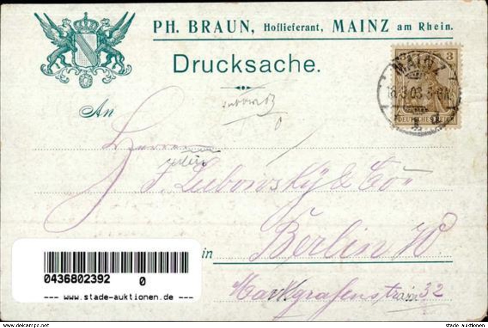 Wein Mainz (6500) Kellereiartikel Ph. Braun 1903 I-II Vigne - Ausstellungen