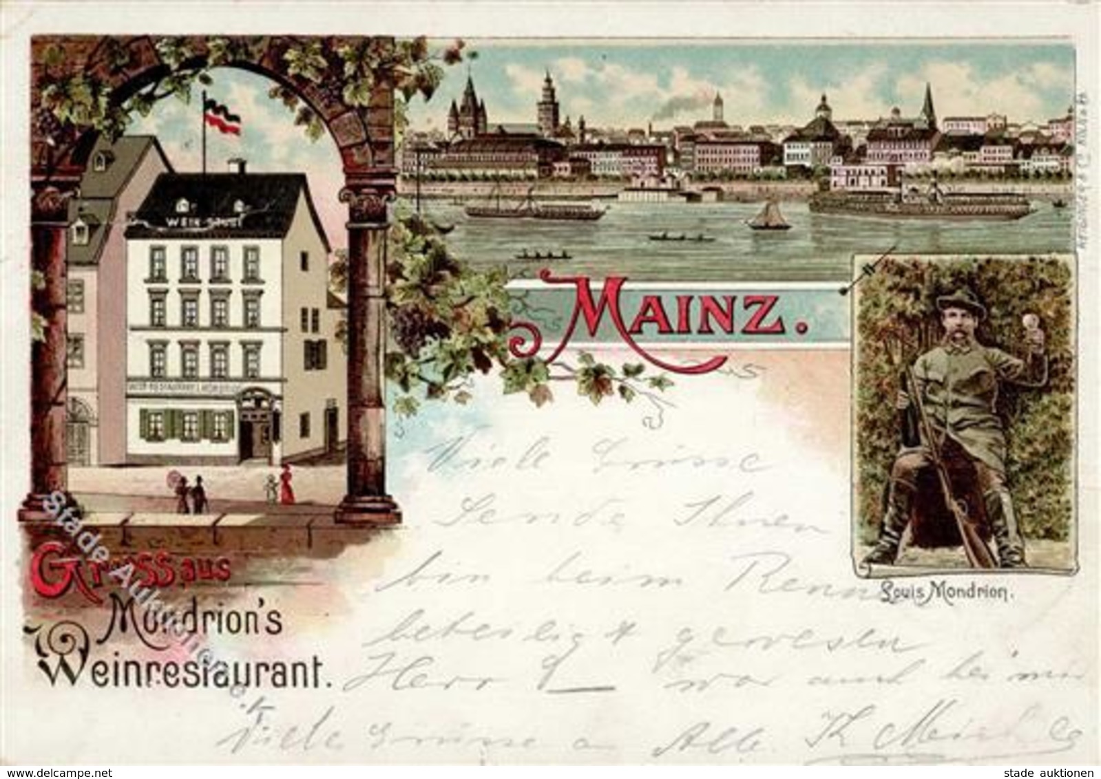 Wein Mainz (6500) Weinrestaurant Mondrion Lithographie 1898 I-II (Klebereste RS) Vigne - Ausstellungen