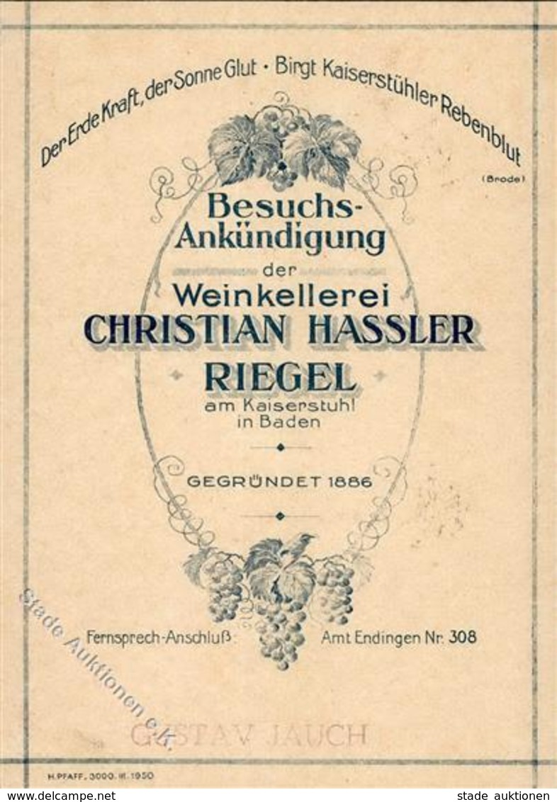 Wein Riegel (7839) Christian Hassler Weinkellerei I-II Vigne - Ausstellungen