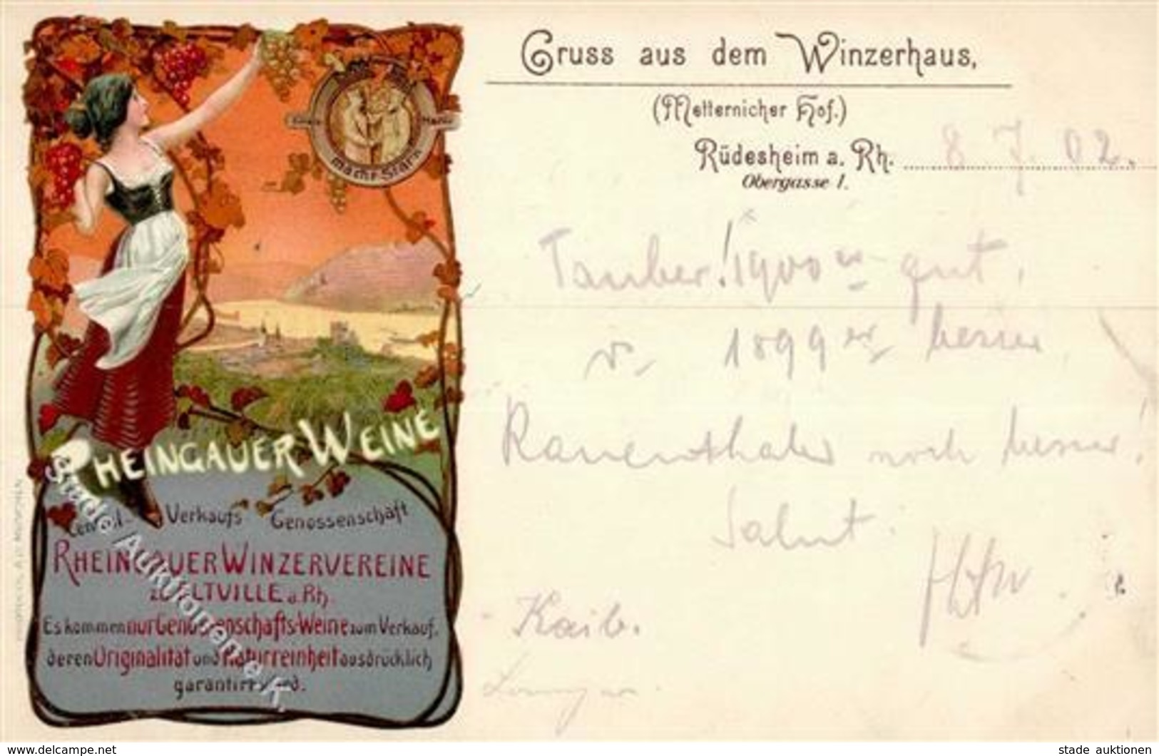 Wein Rüdesheim  (6220) Rheingauer Winzervereine Lithographie 1902 I-II Vigne - Ausstellungen