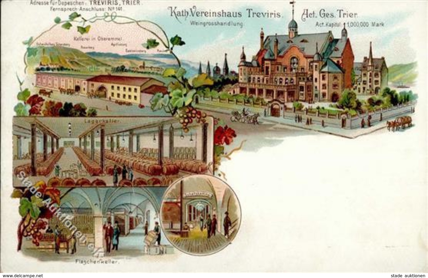 Wein Trier (5500) Weingroßhandlung Kath. Vereinshaus Treviris Lithographie I-II Vigne - Expositions