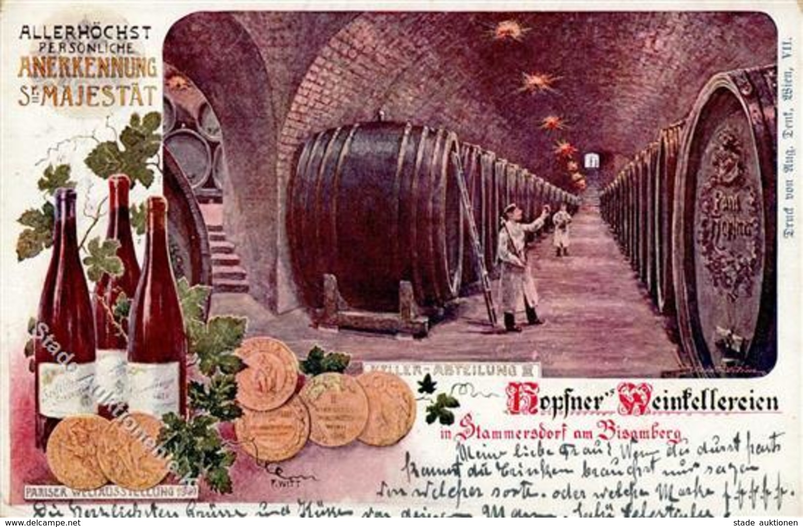Wein Wien (1210) Österreich Hopfner Weinkellerei Stammersdorf 1915 I-II Vigne - Exhibitions