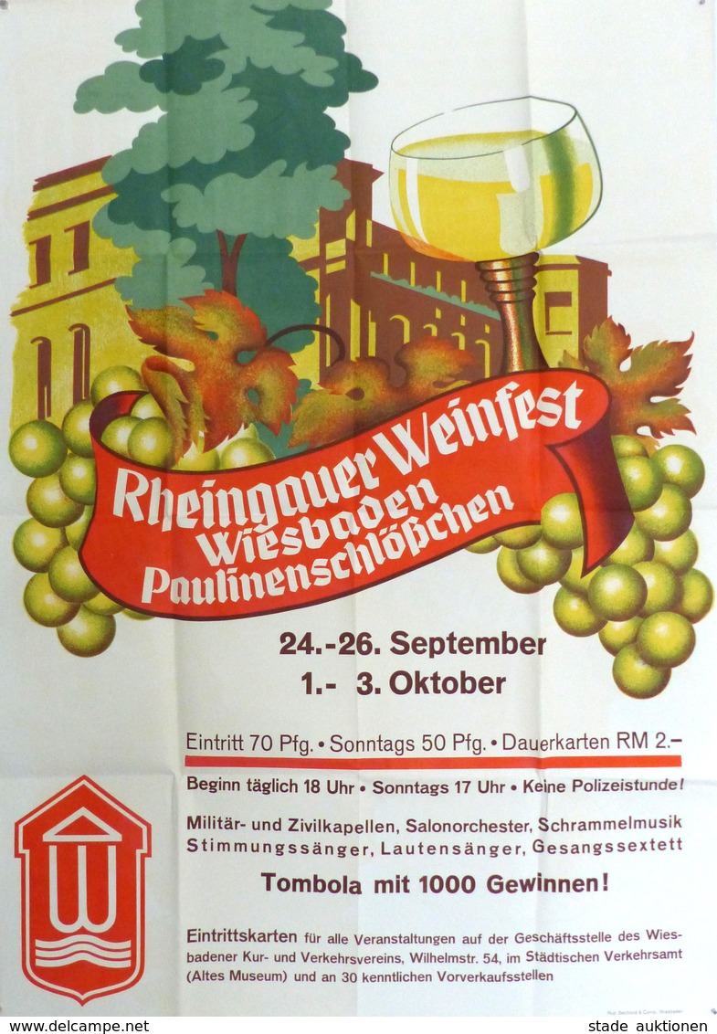 Wein Wiesbaden (6200) Rheingauer Weinfest Plakat 59 X 83 Cm Gefaltet I-II Vigne - Ausstellungen