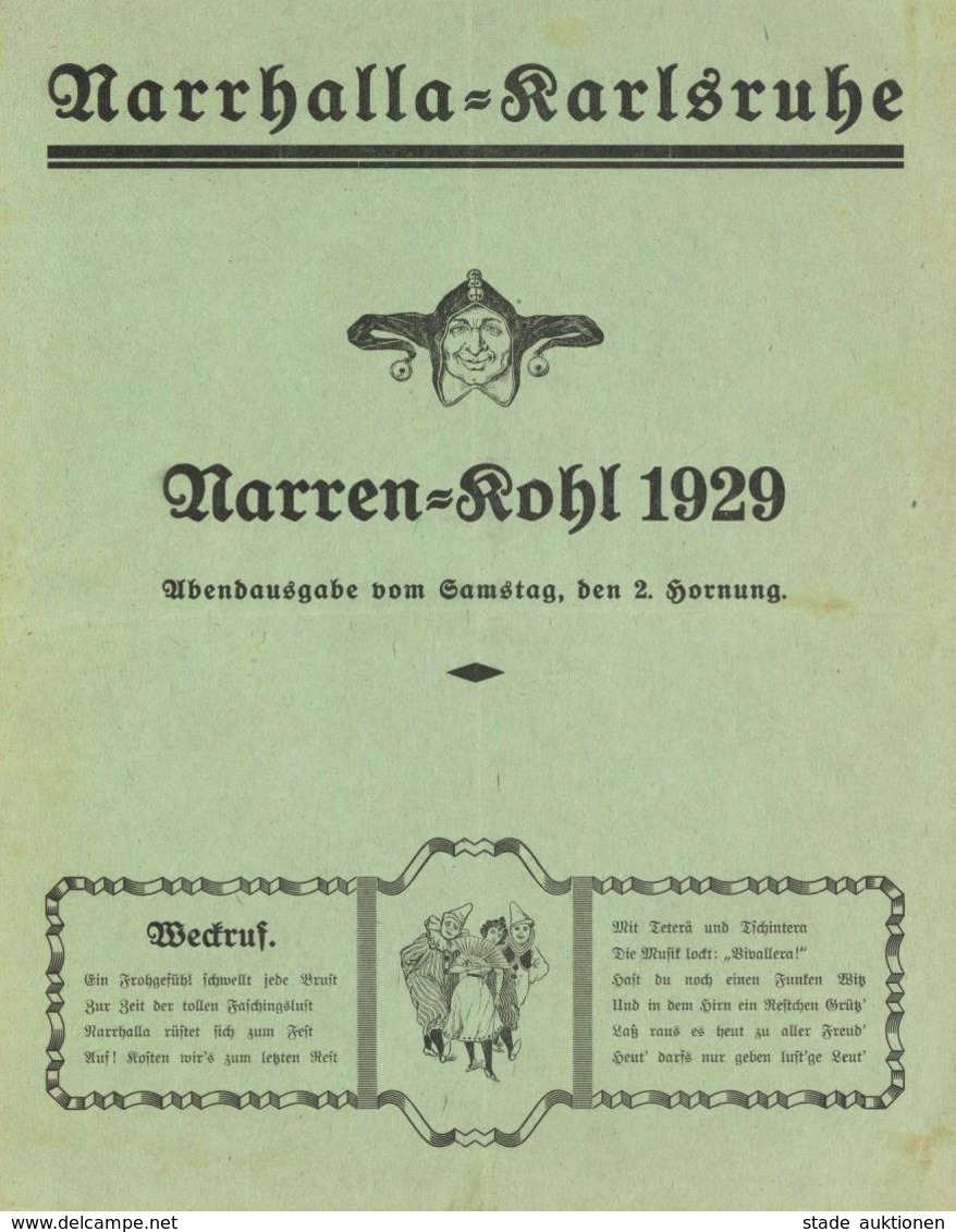 Karneval Karlstuhe Narrhalla Narren-Kohl 1929 Fasnachtzeitung II (fleckig) - Other & Unclassified