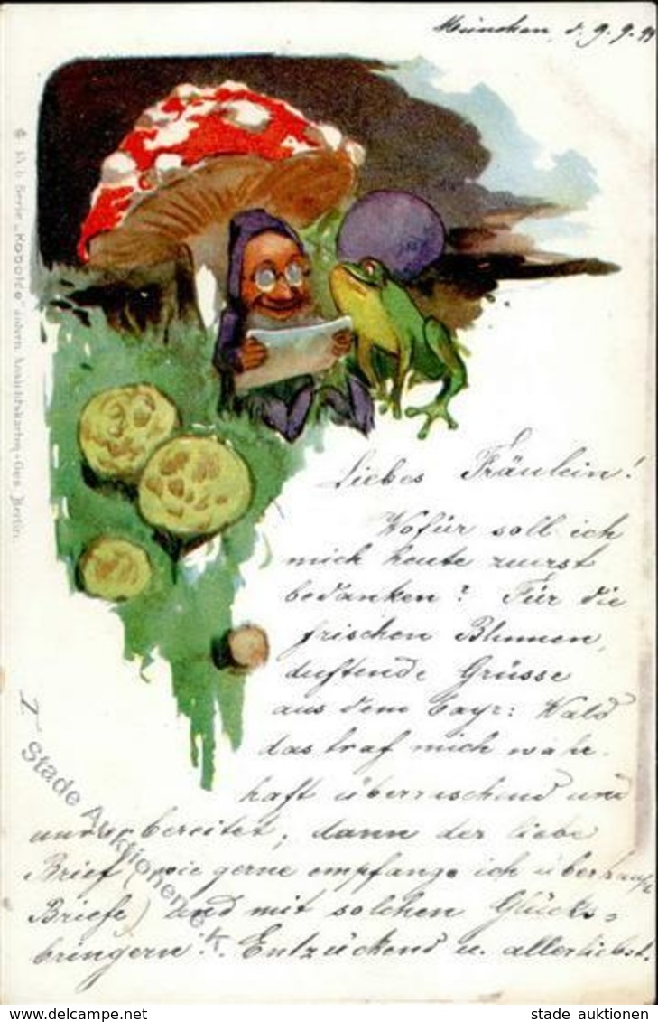 Zwerg Pilze Frosch 1899 I-II Grenouille Lutin - Märchen, Sagen & Legenden