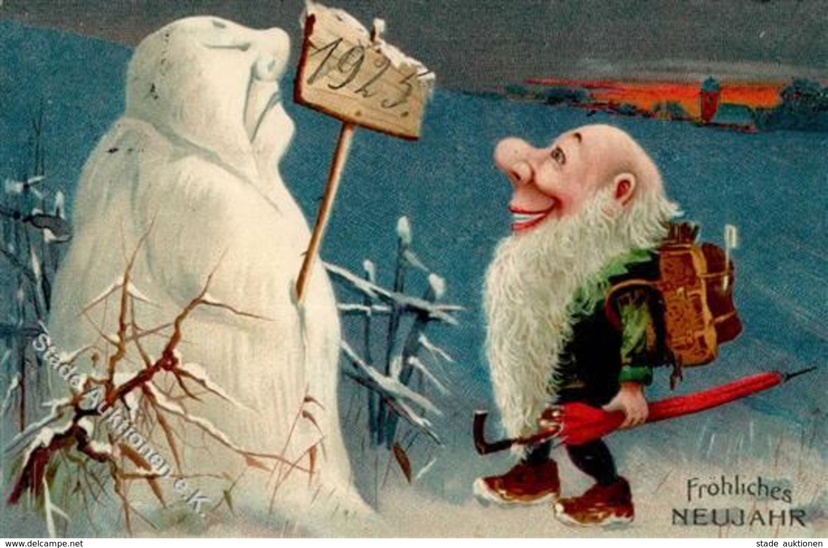 Schneemann Zwerg Neujahr  Prägedruck 1914 I-II Bonne Annee Lutin - Altri & Non Classificati