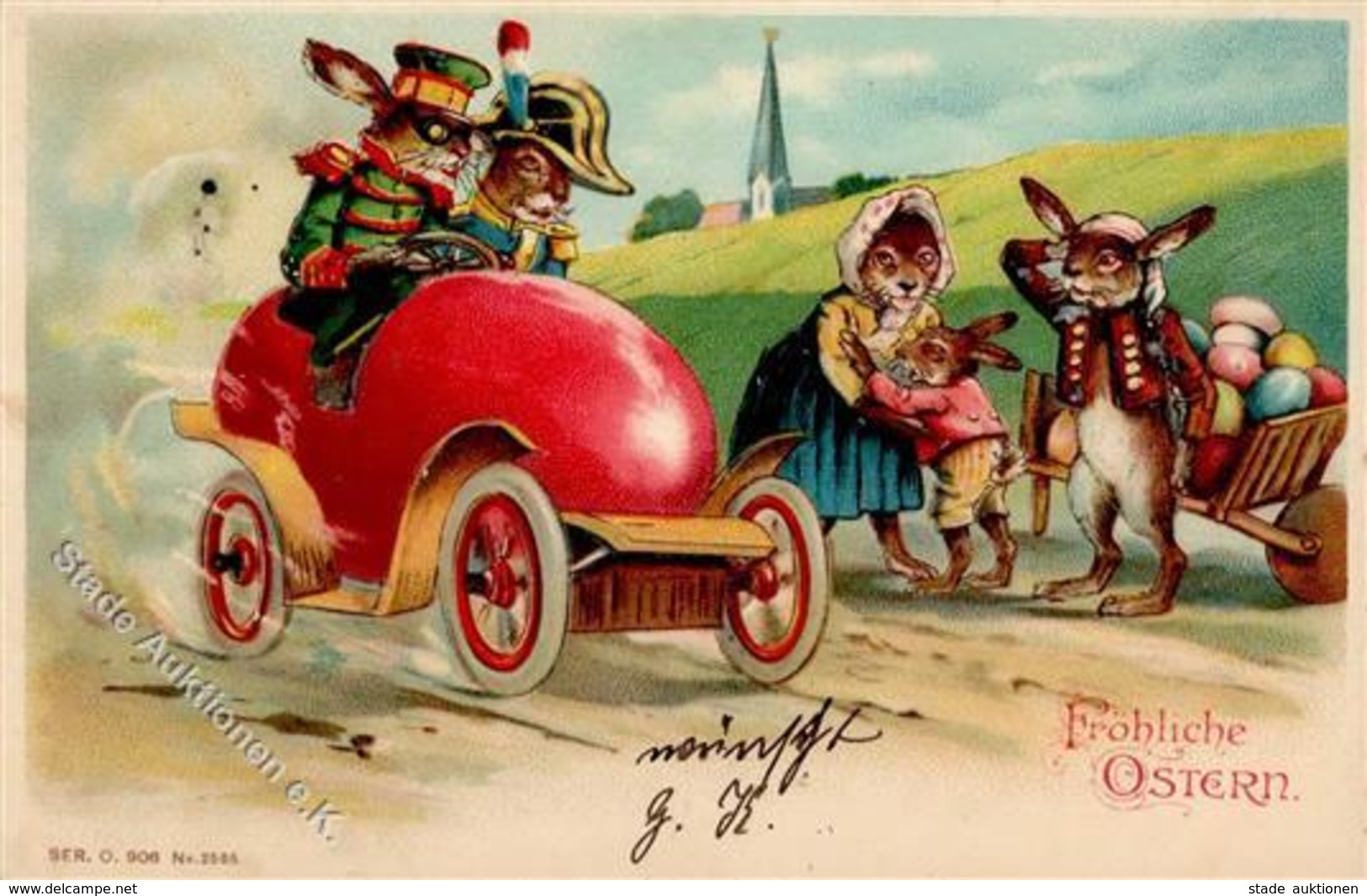 Ostern Hase Personifiziert Auto Lithographie / Prägedruck 1905 I-II Paques - Pascua