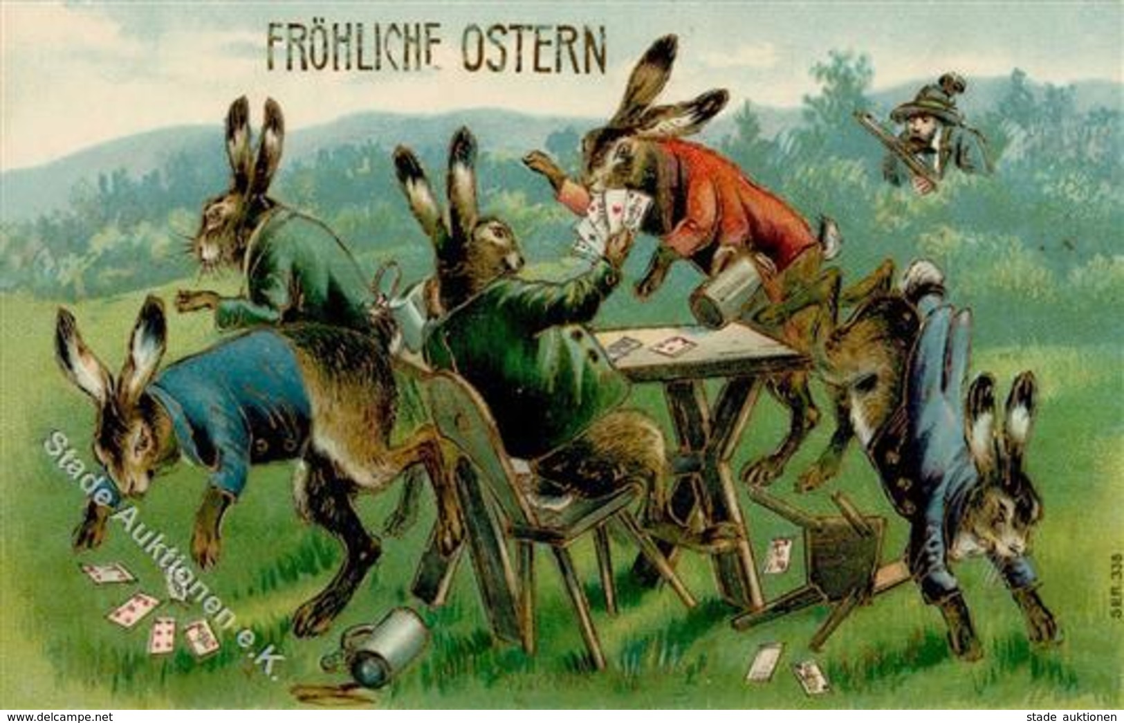 Ostern Hase Personifiziert Kartenspiel Prägedruck 1908 I-II Paques - Pâques