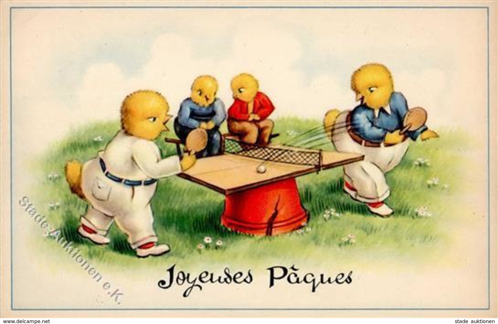 Ostern Küken Personifiziert Tischtennis I-II Paques - Ostern