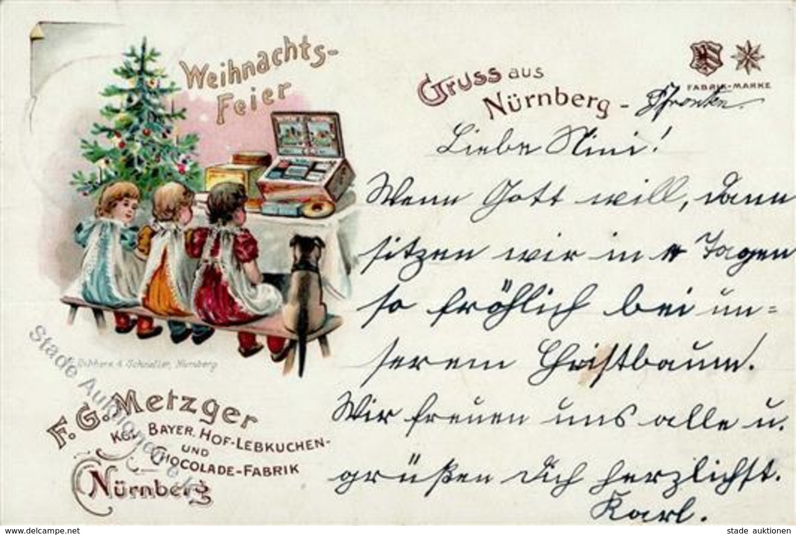 Lebkuchen Nürnberg (8500) Kinder Hund F. G. Metzger 1901 I-II Chien - Sonstige & Ohne Zuordnung