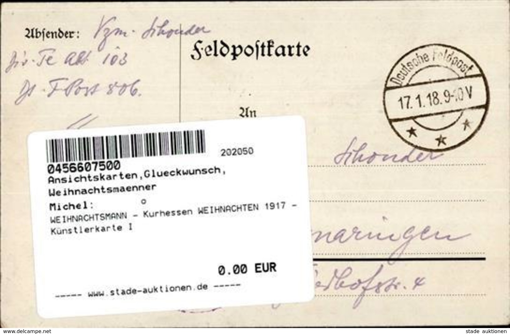 WEIHNACHTSMANN - Kurhessen WEIHNACHTEN 1917 - Künstlerkarte I - Santa Claus