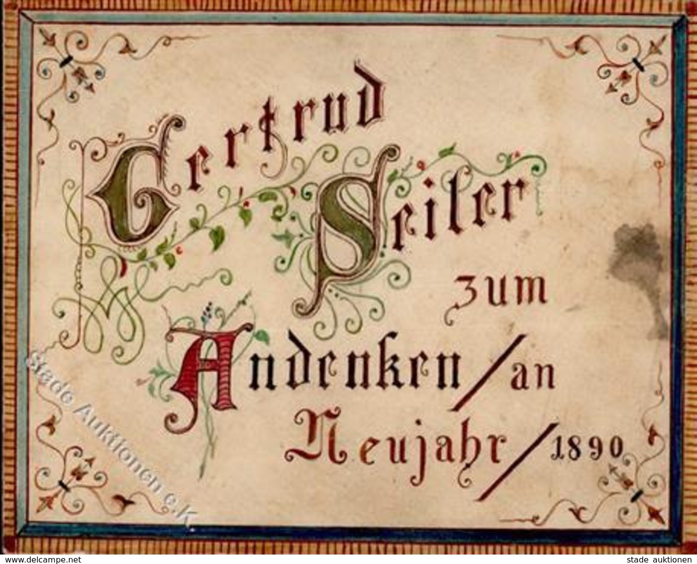 Neujahr 1890, Farbig Illustrierter Umschlag Als Damenbrief (Jugendstil), Gertrud Sriler Zum Andenken An Neujahr 1890", R - Neujahr
