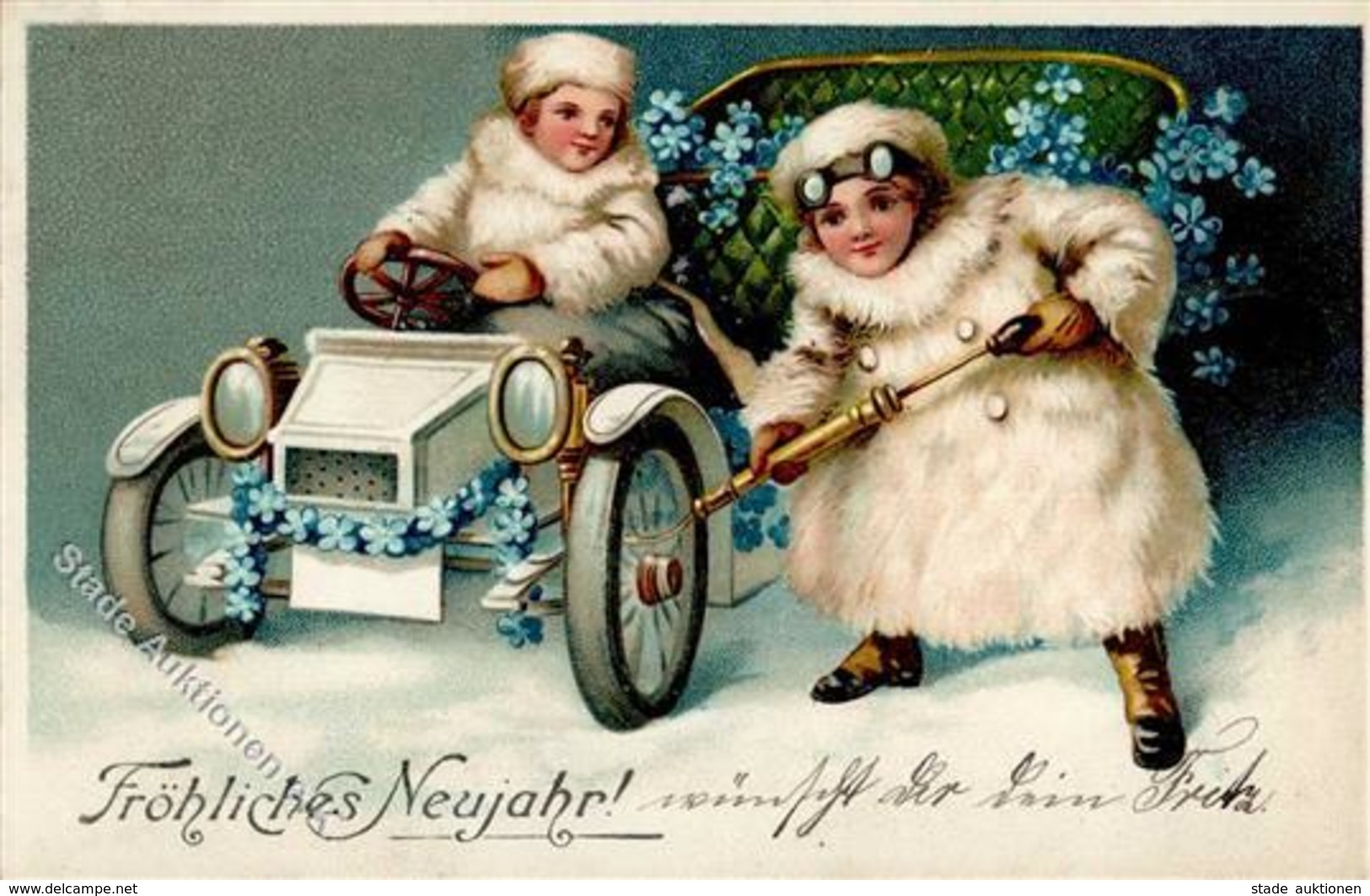 Neujahr Kinder Auto Prägedruck 1908 I-II Bonne Annee - New Year