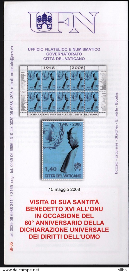 Vatican 2008 / Benedict XVI, United Nations, Universal Declaration Of Human Rights / Prospectus, Leaflet, Brochure - Storia Postale