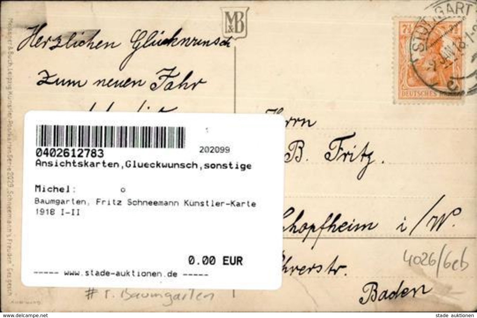 Baumgarten, Fritz Schneemann Künstler-Karte 1918 I-II - Baumgarten, F.