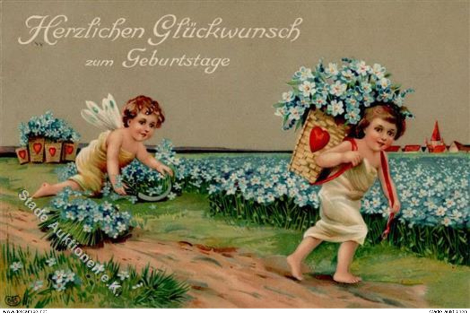 Glückwunsch Elfen Blumen  Prägedruck I-II - Baumgarten, F.