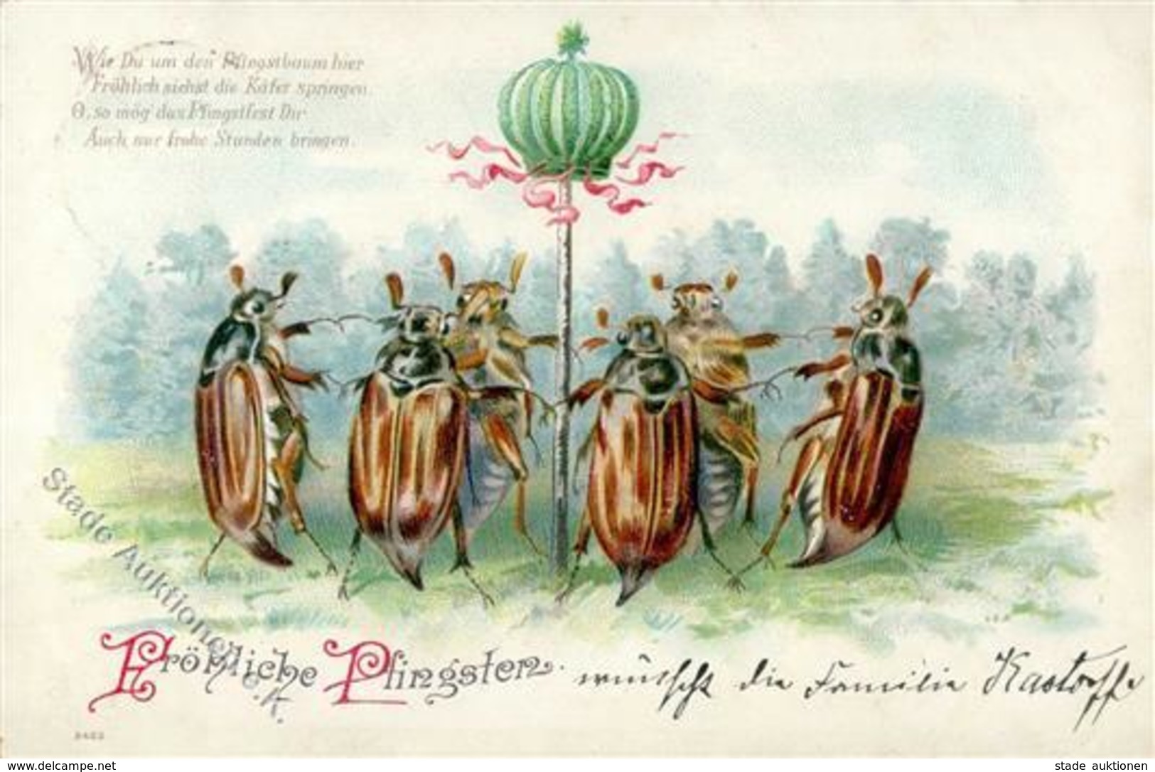 Maikäfer Personifiziert Pfingsten  Lithographie 1902 I-II Hanneton - Insectos