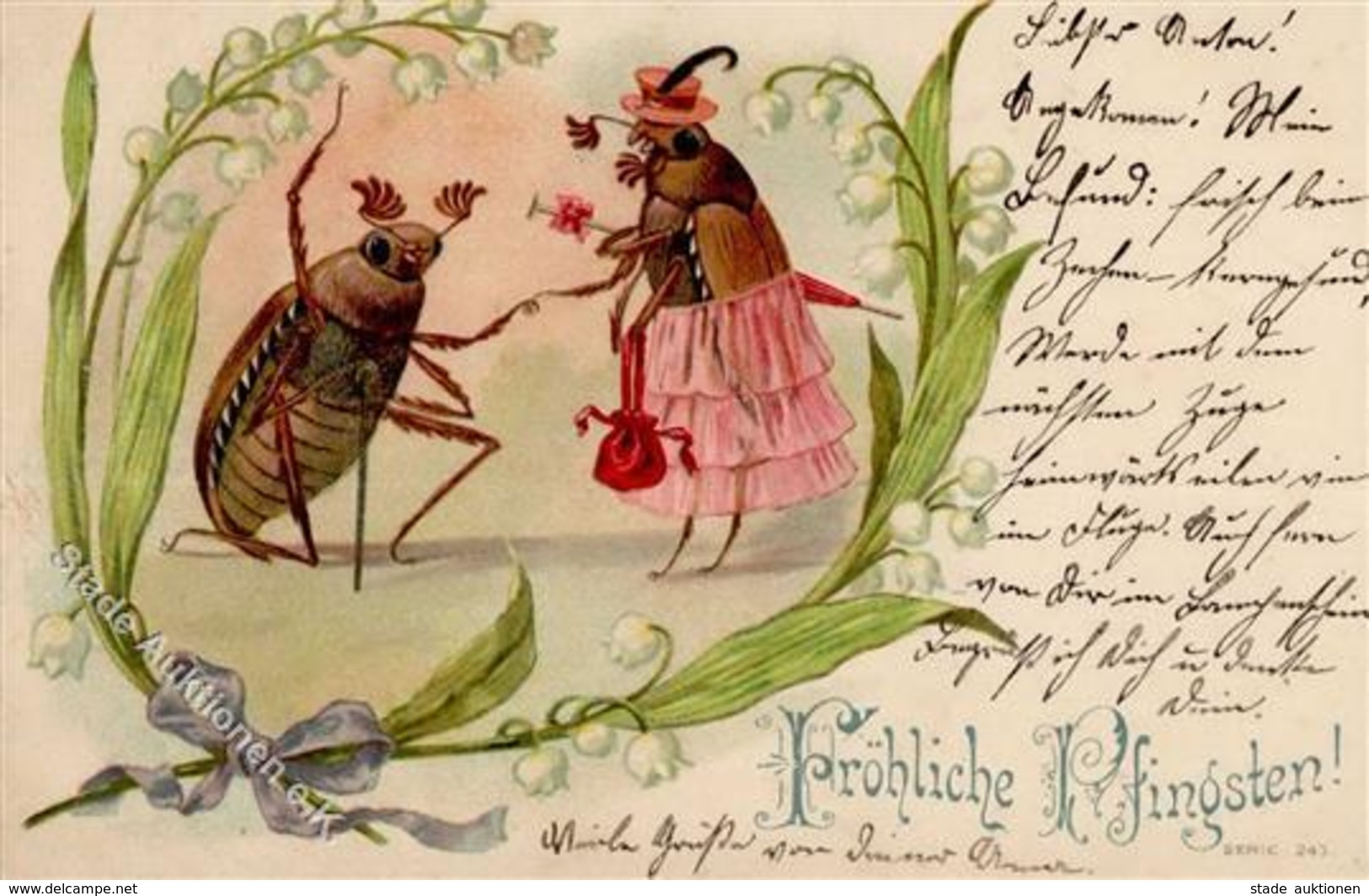 Maikäfer Personifiziert Pfingsten  Lithographie I-II Hanneton - Insects