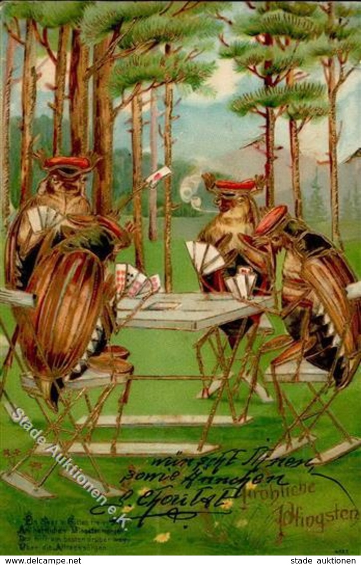 Maikäfer Personifiziert Pfingsten Lithographie / Prägedruck 1904 I-II Hanneton - Insects