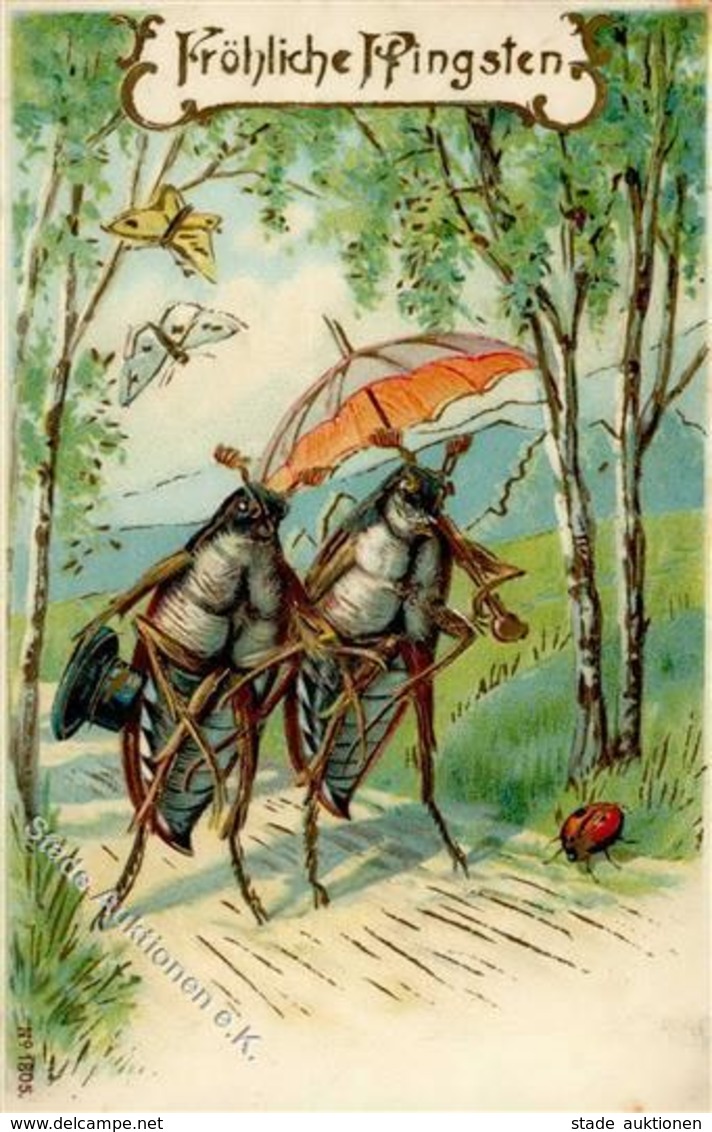 Maikäfer Personifiziert Pfingsten Prägedruck 1912 I-II Hanneton - Insekten
