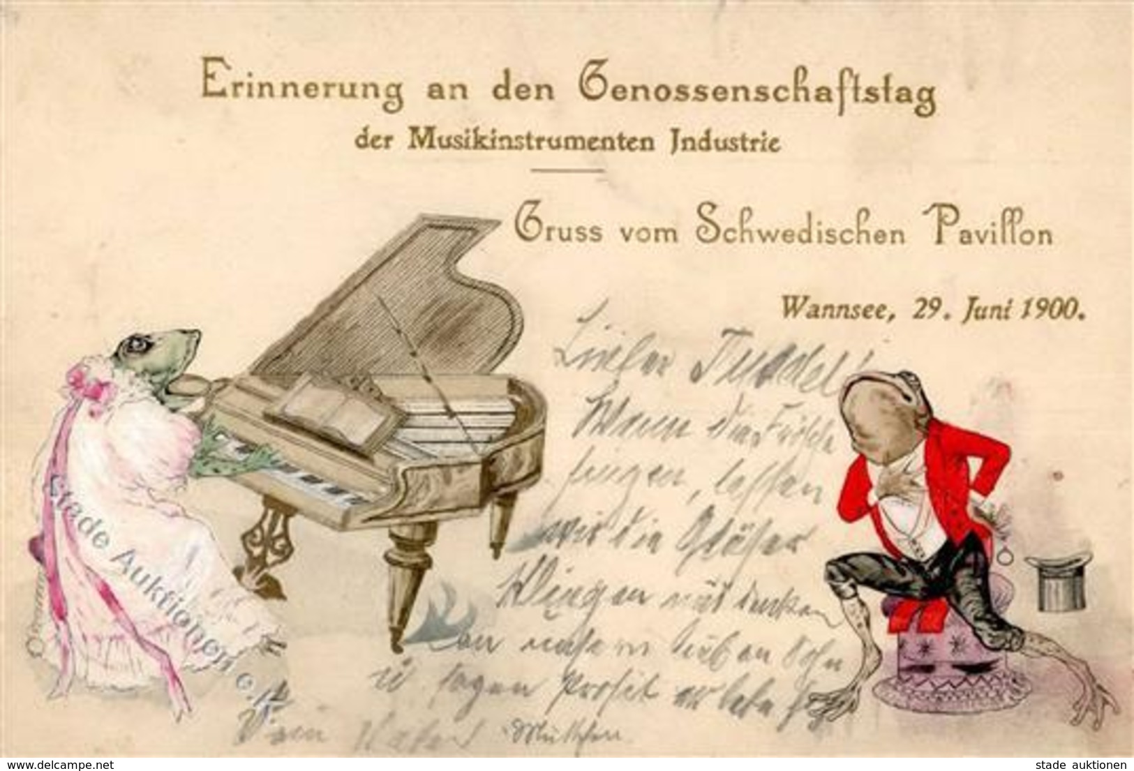 Frosch Personifiziert Klavier Lithographie 1900 I-II Grenouille - Sonstige & Ohne Zuordnung