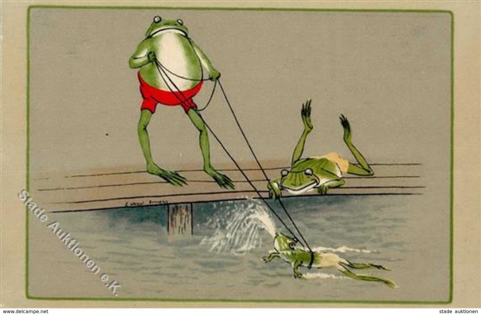 Frosch Personifiziert Schwimmbad Künstlerkarte I-II Grenouille - Other & Unclassified