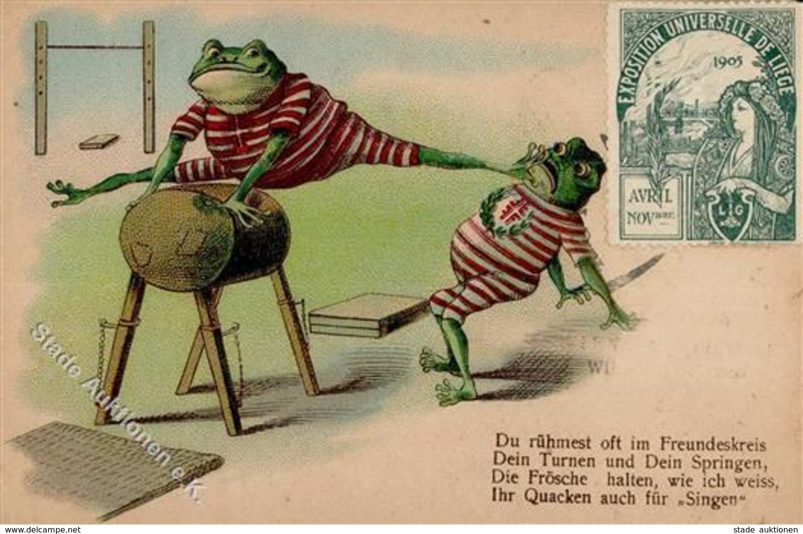 Frosch Personifiziert Turner Vignette Exposition Univ. Liege Lithographie I-II Grenouille - Autres & Non Classés