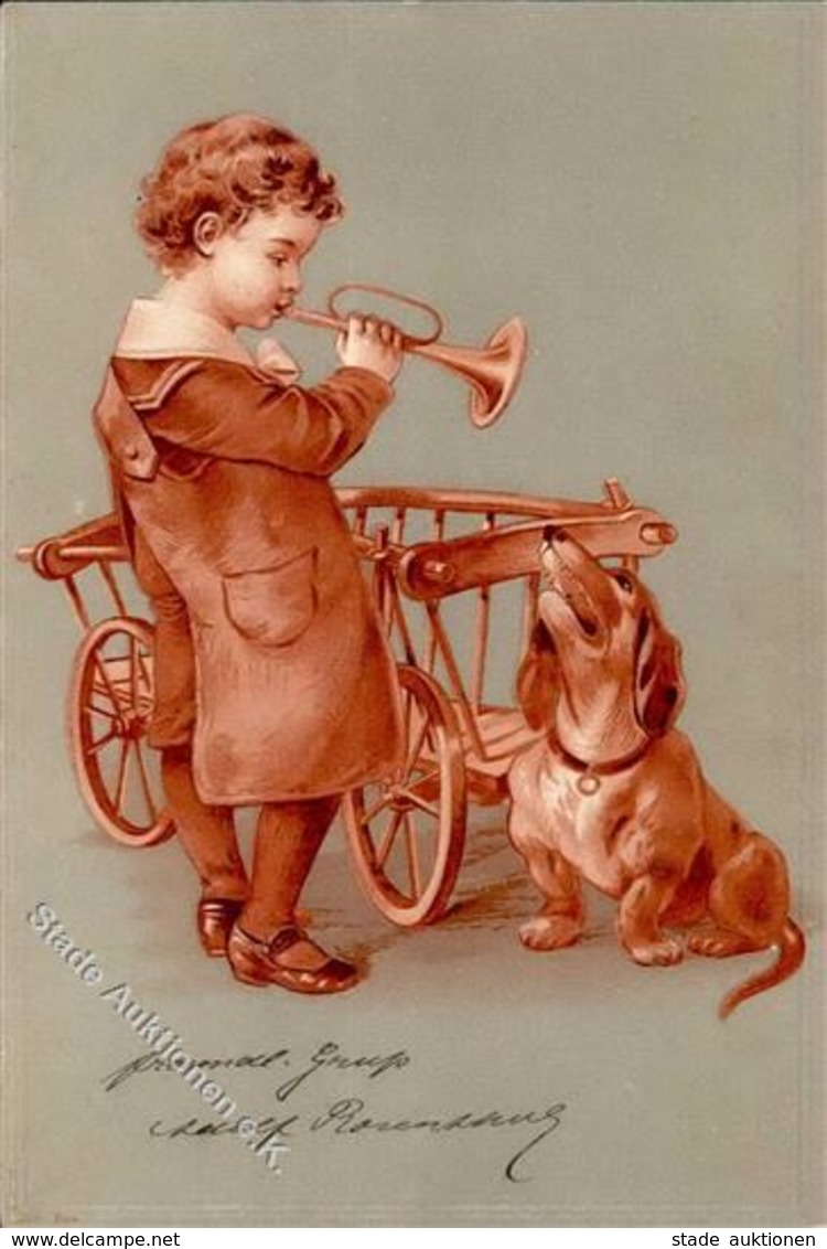Dackel Kind Trompete Prägedruck I-II - Hunde