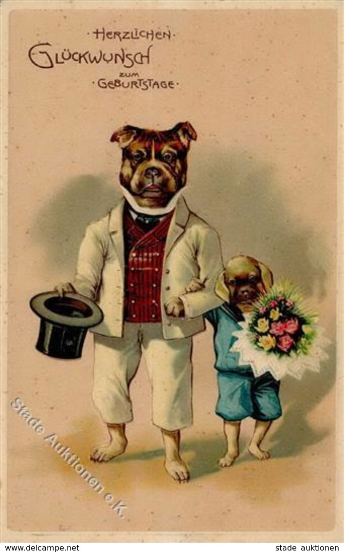 Hunde Personifiziert Glückwunsch Präge-Karte 1907 I-II (fleckig) Chien - Chiens