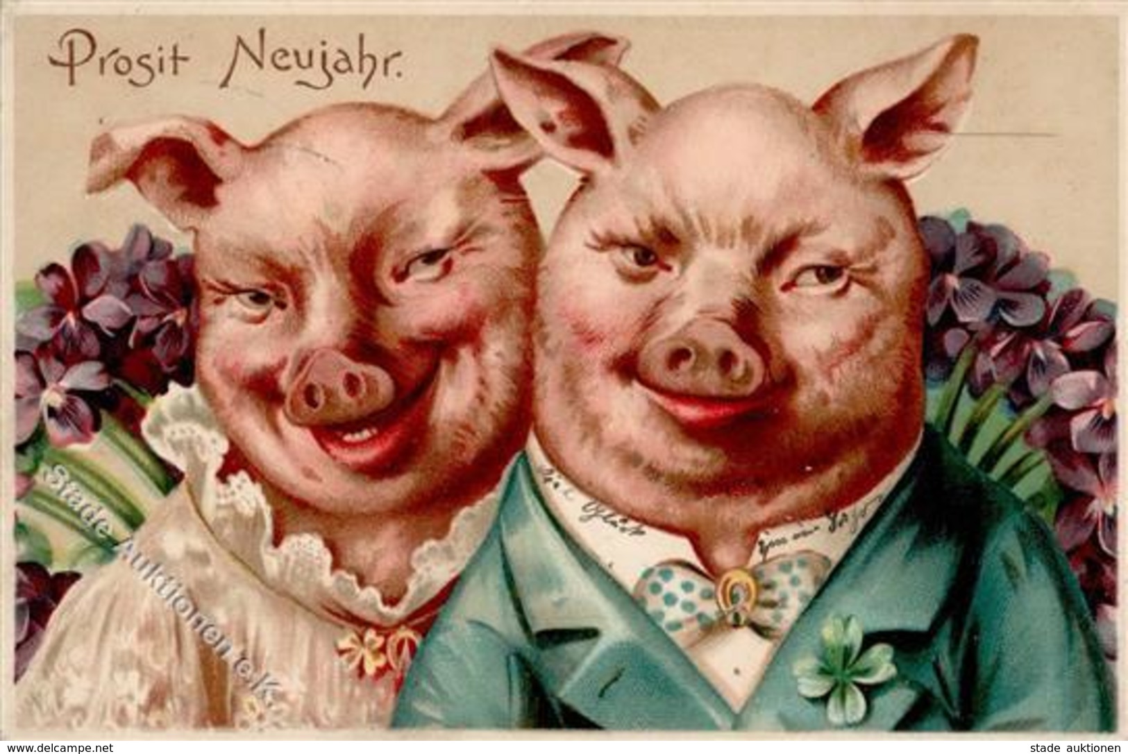 Schwein Personifiziert Neujahr  Lithographie 1904 I-II Cochon Bonne Annee - Sonstige & Ohne Zuordnung