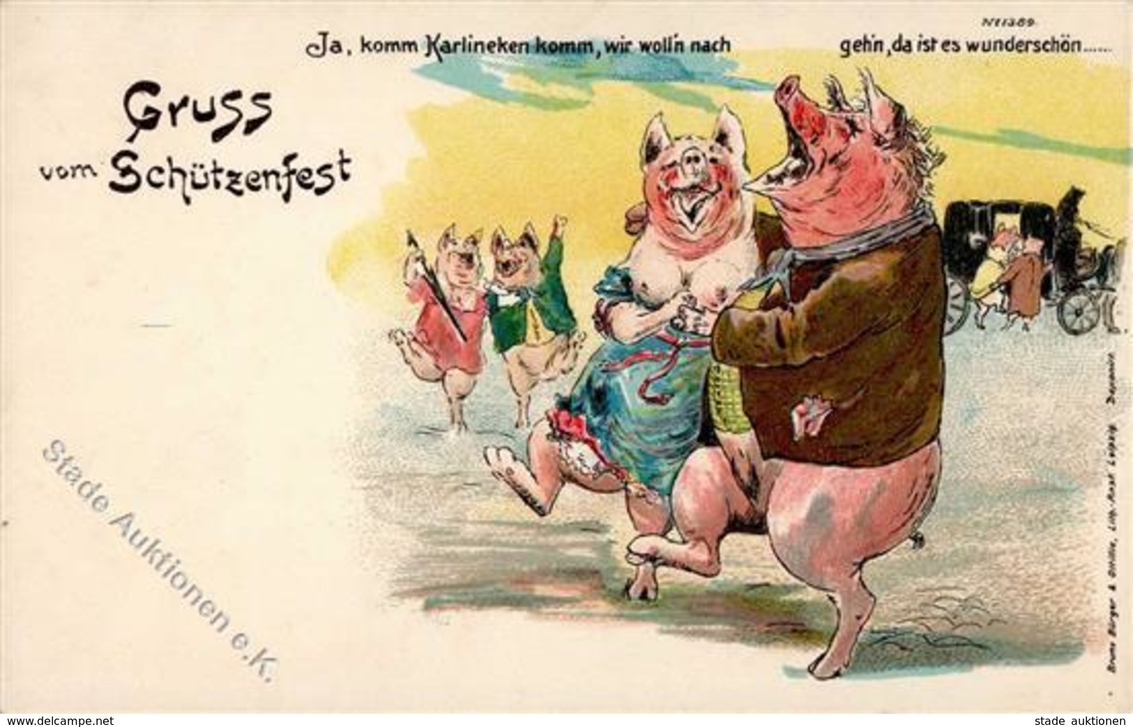 Schwein Personifiziert Schützenfest Lithographie I-II Cochon - Other & Unclassified