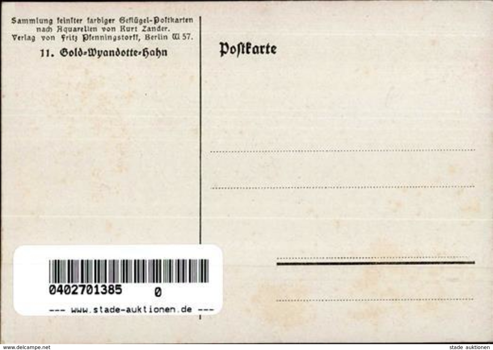 Huhn Gold Wyandotte Hahn Sign. Zander Künstlerkarte I-II - Sonstige & Ohne Zuordnung