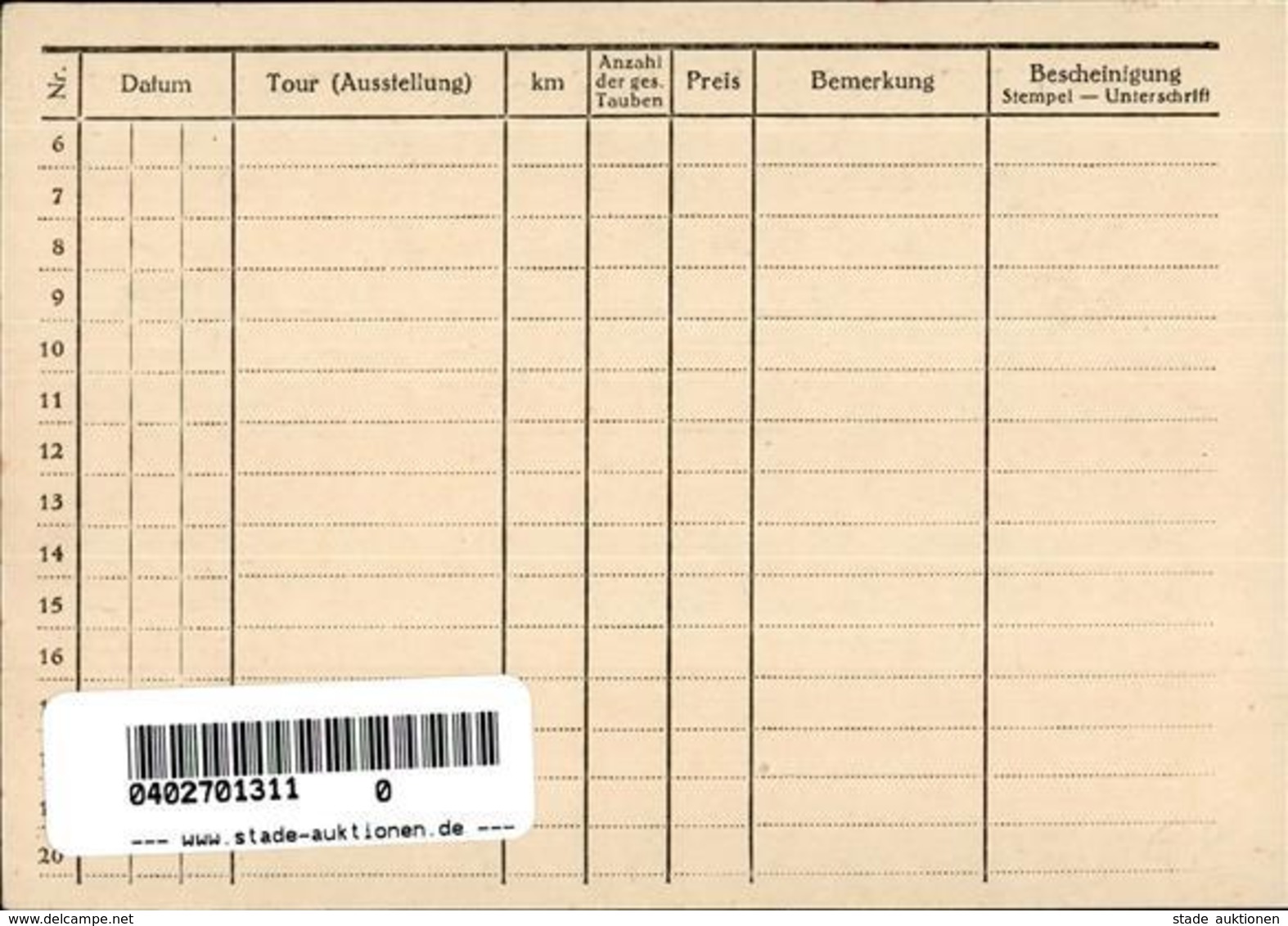 Taube Stammkarte Der Brieftaube Mit Ring  KEINE AK I-II - Sonstige & Ohne Zuordnung