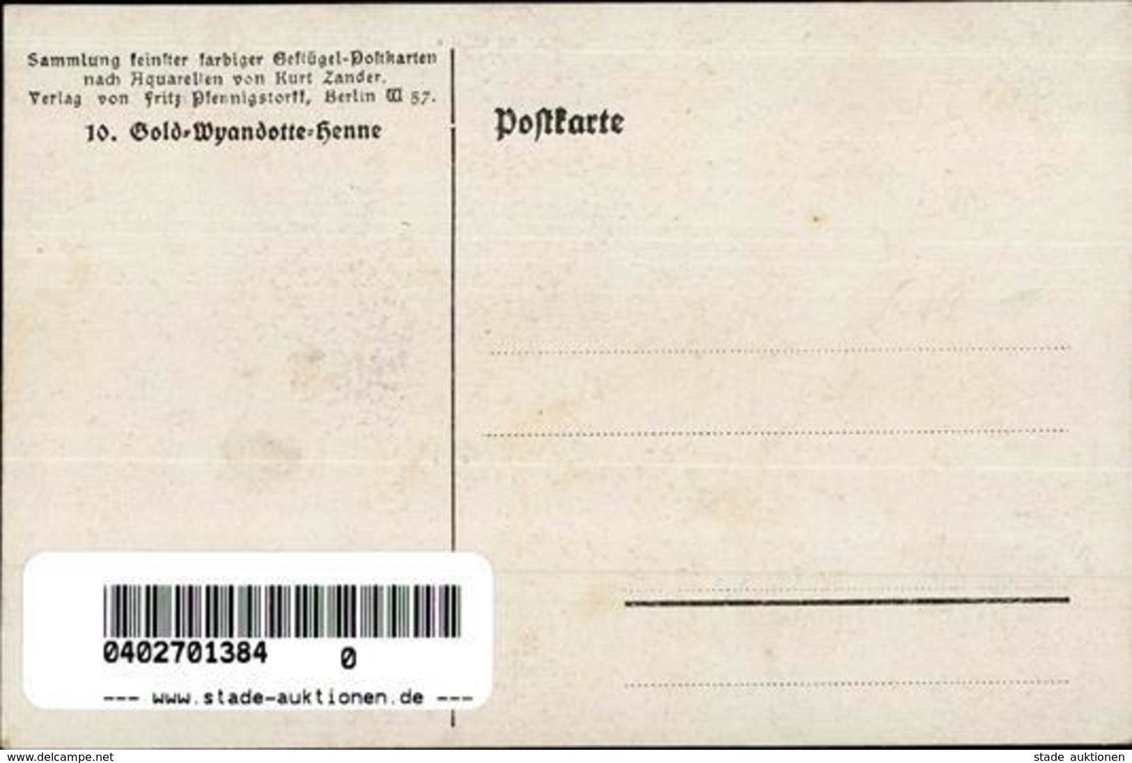 Huhn Gold Wyandotte Henne Sign. Zander Künstlerkarte I-II - Sonstige & Ohne Zuordnung