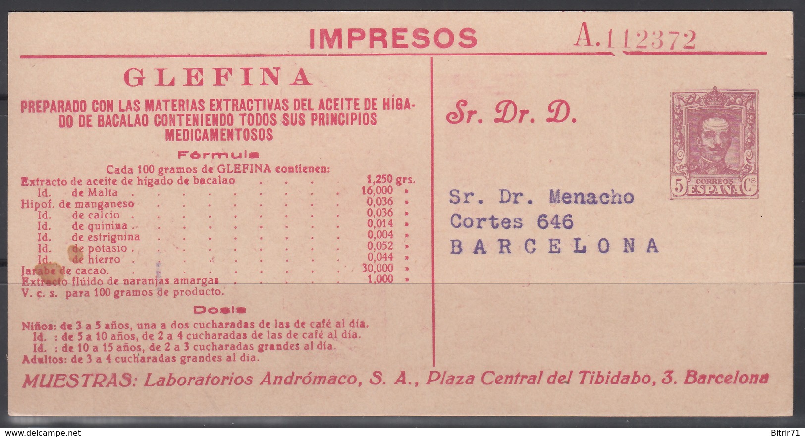 Laboratorios Andrómaco, S.A., Tarjeta Postal Iniciativa Privada. - Cartas & Documentos