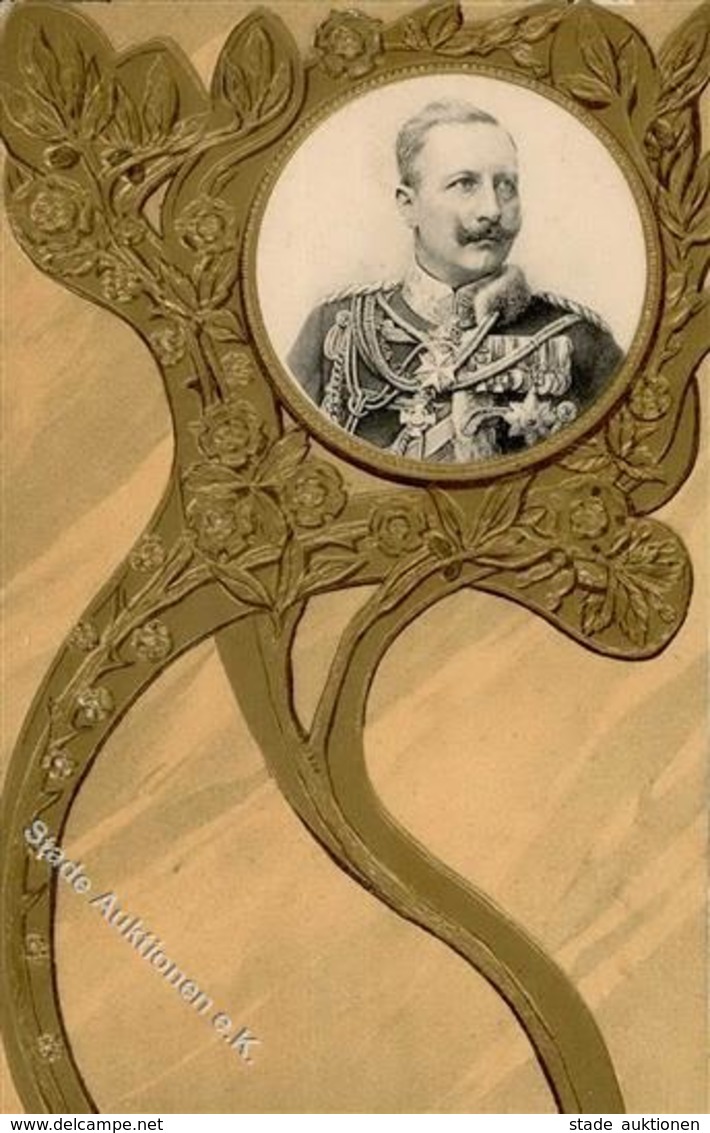 Adel Hohenzollern Kaiser Wilhelm II. Präge-Karte I-II - Royal Families